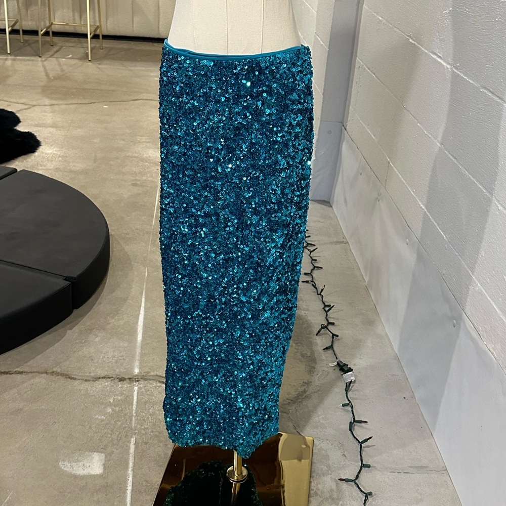 Rotate Birger Christensen Blue Sequined Midi Skirt